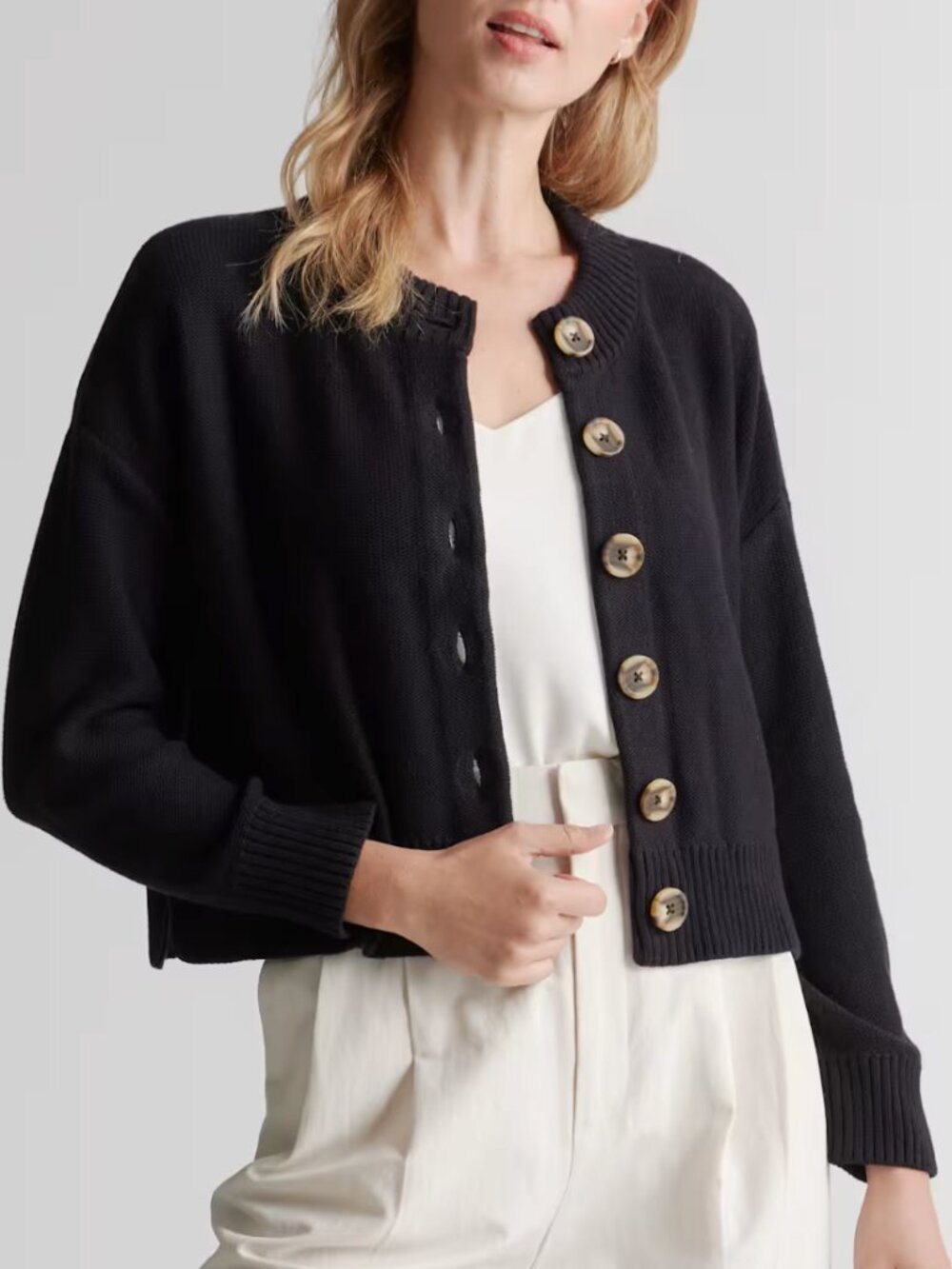 100% Organic Cotton Cropped Cardigan in Black